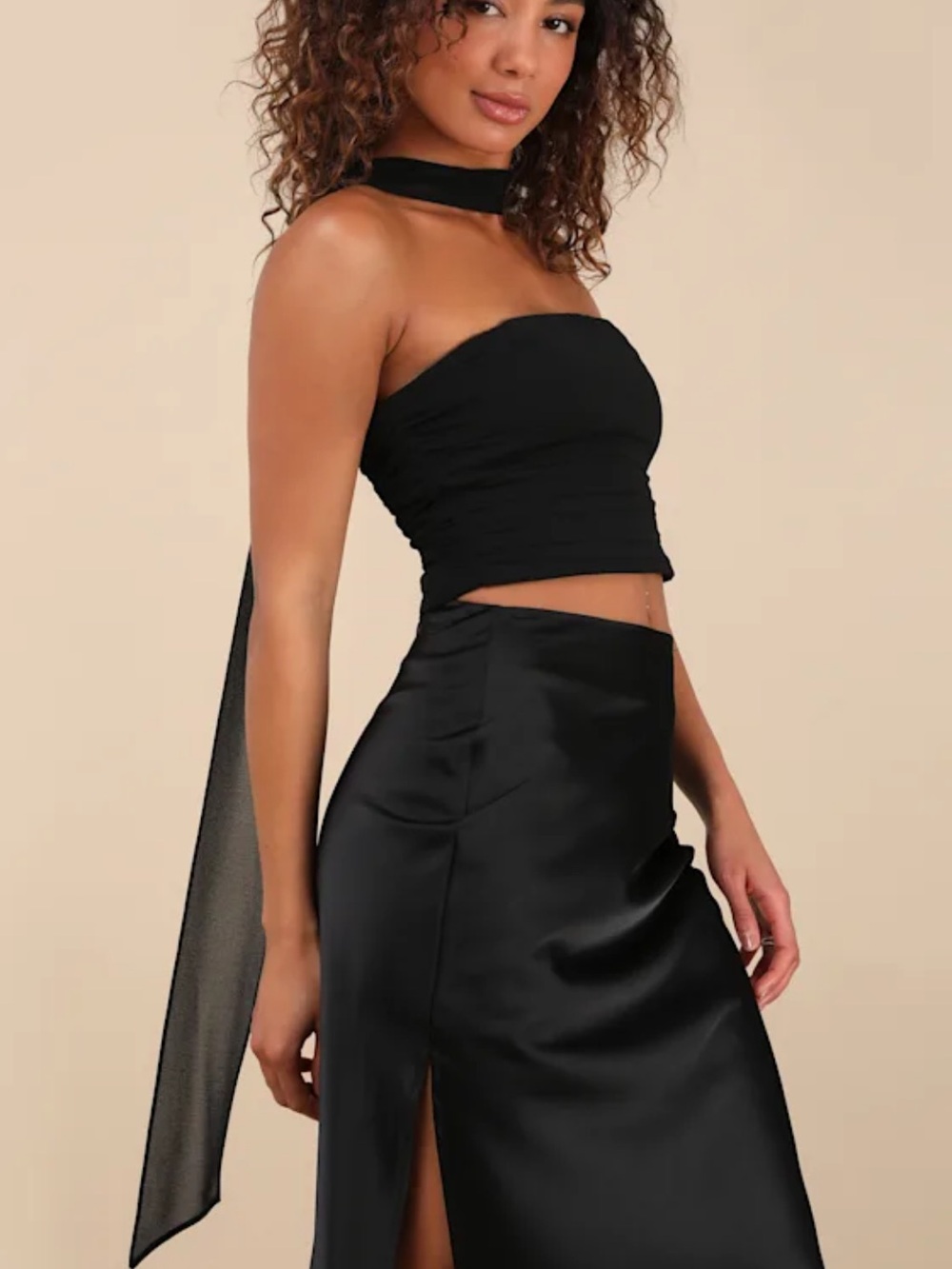 NWT - Lulus Marlette Black Strapless Crop Top and Scarf Set